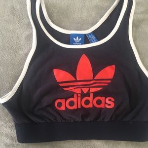 Adidas retro  sports bra navy with red lettering
